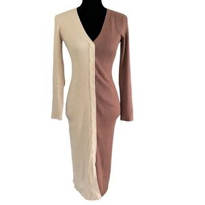 Gilli two tone Womens Size Small Sweater midi button down dress brown beige tan